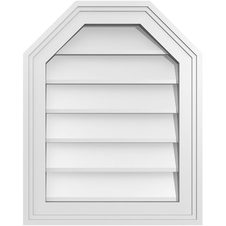 Ekena Millwork Octagonal Top Surface Mount PVC Gable Vent w/ 2"W x 1-1/2"P Brickmould Frame, 16"W x 20"H GVPOT16X2002SN